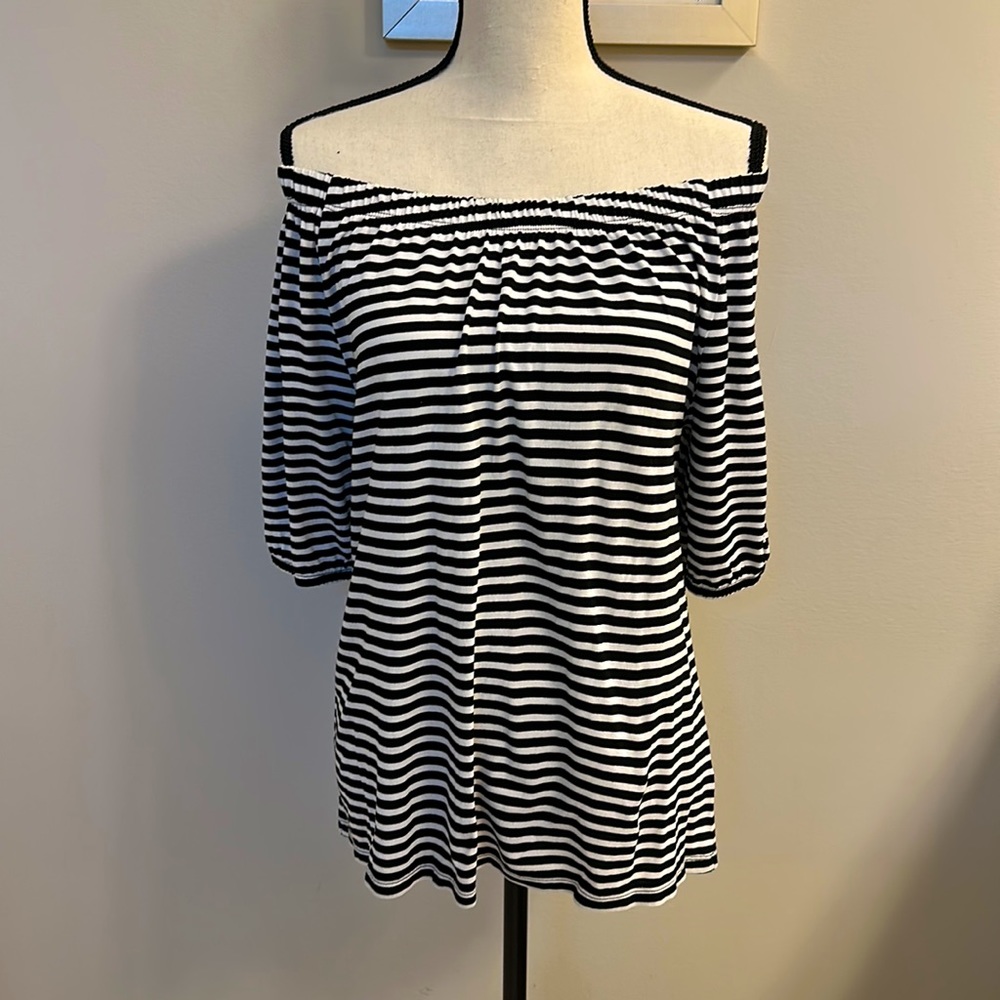 Talbots Black and White Stripe Tee. - Picture 2 of 7